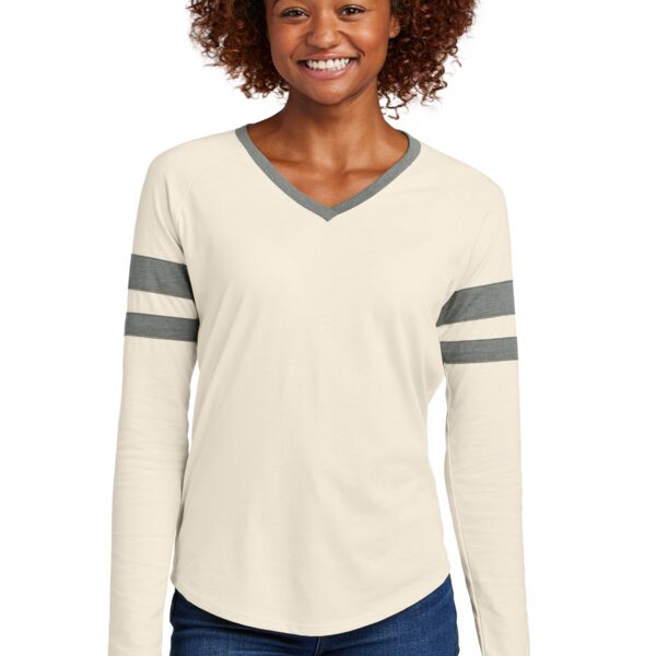 Ladies Halftime Stripe Long Sleeve V Neck Tee Thumbnail